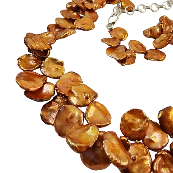 Keishi pearl necklace orange petal pearls hand knotted sterling silver clasp - Picture 13 of 14